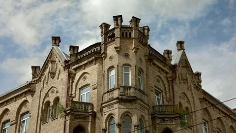 Vilnius baroque corner building downtown (version 01) – tilt – medium shot Stock Footage 80601804