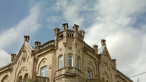 Vilnius baroque corner building downtown (version 03) – tilt – medium shot Stock Footage 80635738