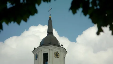Vilnius Belfry of St. Stanislav Cathedral Basilica, tele shot Stock Footage 80742546