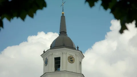 Vilnius Belfry of St. Stanislav Cathedral Basilica, tilt, tele shot Stock Footage 80743075
