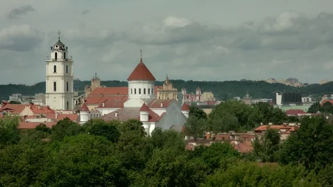 Vilnius cityscape – summer – PAN - medium shot Stock Footage 80292352