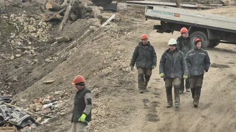 Vilnius. Construction Workers and Destroyed Building 2 Stock Footage 46607284