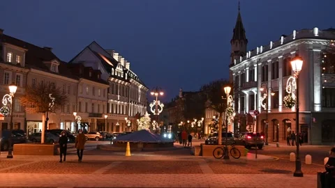 Vilnius in the evening at the dark Stock Footage 145373595