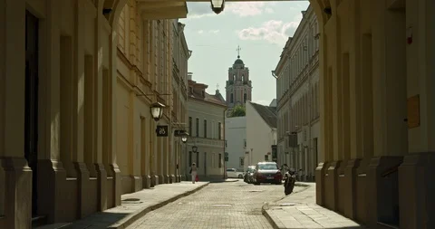 Vilnius, gate, St. Catherine, tower, tracking shot Stock Footage 115608202