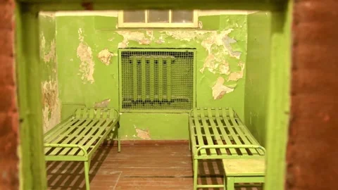 Vilnius, Lithuania - 30th november, 2024: kgb underground prison cells with.. Stock Footage 296813503