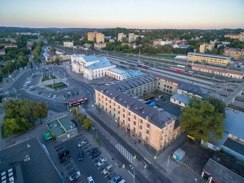 VILNIUS, LITHUANIA - AUGUST 04, 2018: Vilnius Train Station and Traffic Cir.. Stock Photos