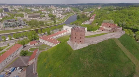 Vilnius, Lithuania, Cathedral square, Castle Hill, Gediminas Tower aerial view. Video stock 63050053