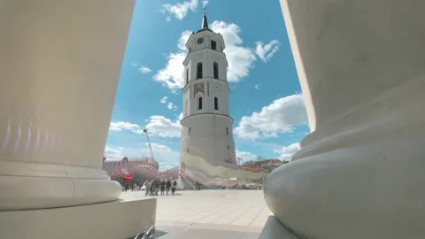 Vilnius, Lithuania, Cathedral Square (Katedros aikštė) timelapse, bell tower Stock-Footage 194163334