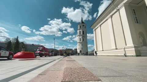 Vilnius, Lithuania, Cathedral Square (Katedros aikštė) timelapse, bell tower Stock Footage 194163342