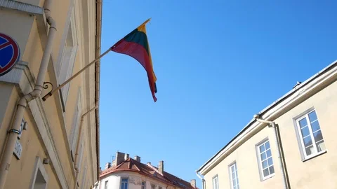 Vilnius, Lithuania, lithuanian flag in the wind Stock Footage 111392016
