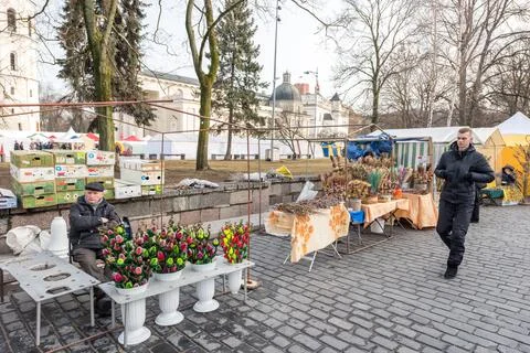 VILNIUS, LITHUANIA - MARCH 4, 2017: Kaziukas Market in Vilnius. One of the .. Stock Photos