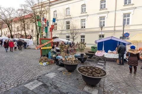 VILNIUS, LITHUANIA - MARCH 4, 2017: Kaziukas Market in Vilnius. One of the .. Stock Photos