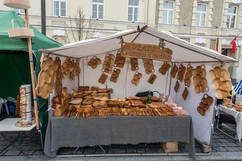 VILNIUS, LITHUANIA - MARCH 4, 2017: Kaziukas Market in Vilnius. One of the .. Stock Photos