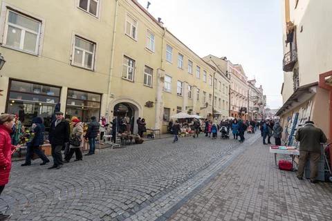 VILNIUS, LITHUANIA - MARCH 4, 2017: Kaziukas Market in Vilnius. One of the .. Stock Photos