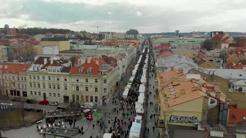 VILNIUS, LITHUANIA - MARCH 7, 2020: Aerial view of Kaziuko muge Easter market Stock Footage 246243676