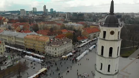 VILNIUS, LITHUANIA - MARCH 7, 2020: Aerial view of Kaziuko muge Easter market Stock Footage 246243792