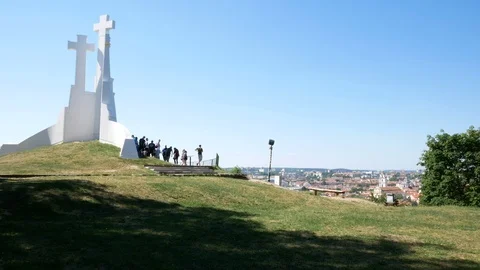 Vilnius, Lithuania, panoramic of the Three Crosses in Kalnai Park Video stock 111402969