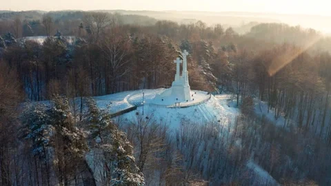 Vilnius, Lithuania. Three Crosses Hill. Winter aerial aiew Stock Footage 328462632