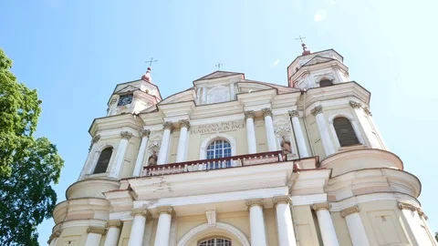 Vilnius, Lithuania, tilt up of the facade of St. Peter and St. Paul's Church Stock Footage 111403337
