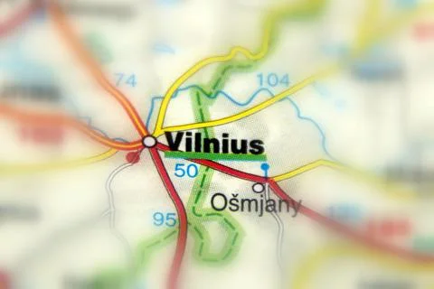Vilnius on a map Stock Photos