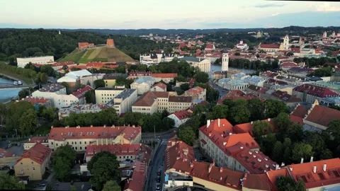 Vilnius Old Town and Modern Financial District in Lithuania. Aerial Panorama Stock Footage 270763736