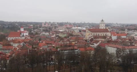 Vilnius Old Town rooftops and churches under a gray winter sky Stock Footage 320167227