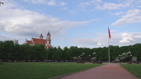 Vilnius, park with lithuanian flag Stock-Footage 75451292