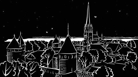 Vilnius Riga Sketched Timelapse Animation on Black Stock Footage 68768058
