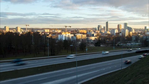 Vilnius Skyline Sunset Time Lapse 動画素材 128420057