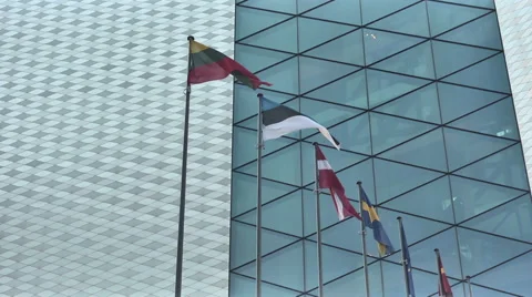 Vilnius. Skyscraper and EU Flags 5 Stock Footage 46324760