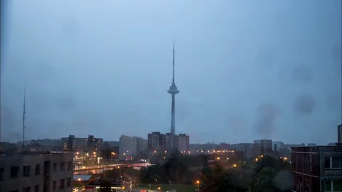 Vilnius TV tower storm time lapse Stock Footage 90559307
