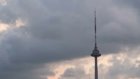 Vilnius TV Tower Time Lapse with red sky, Lithuania, 4k Stock Footage 93133954