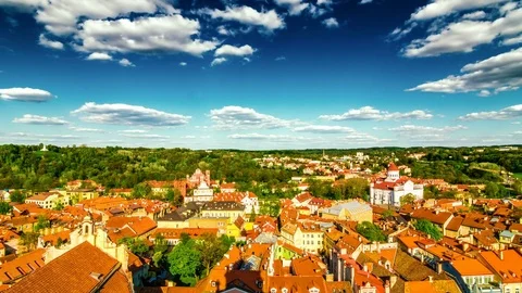 Vilnus old city and clouds top view time lapse Stock Footage 76893540