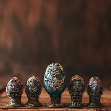 Vinage Easter eggs decorated with papier-mache hand made Stock Photos