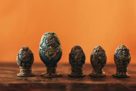 Vinage Easter eggs decorated with papier-mache hand made Stock-Fotos
