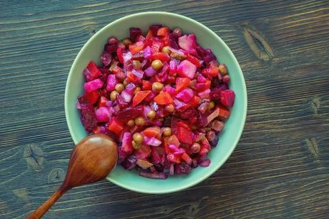 Vinaigrette, beetroot based salad. Copy space Stock Photos