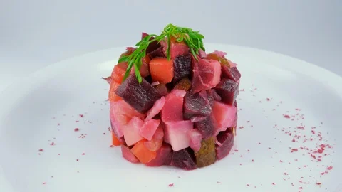 Vinaigrette or Vinegret Salad, basic mixed salad with boiled vegetables Video stock 94211635