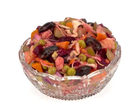Vinaigrette, vegetable salad with beets, carrots, potatoes, sauerkraut, canned Stock Photos