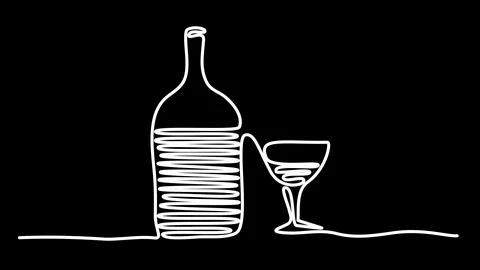 Vine bottle and glass Continuous Line Self  Drawing Animation Video stock 102783019