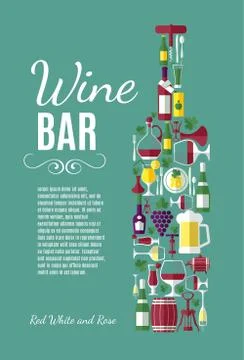 Vine flat background. Wine bar composition. Stock Illustration