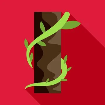 Vine growing around tree trunk against red background Stock Illustration