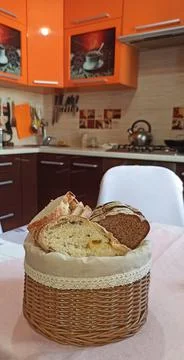 Vine wicker basket isolated on black background. Bread basket Stock Photos