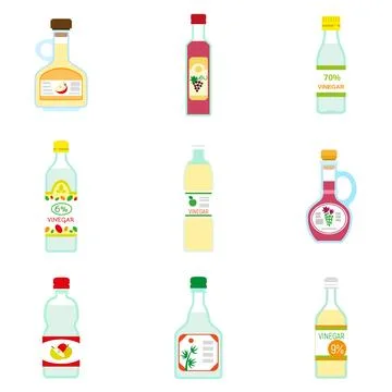 Vinegar icon set, flat style Stock Illustration