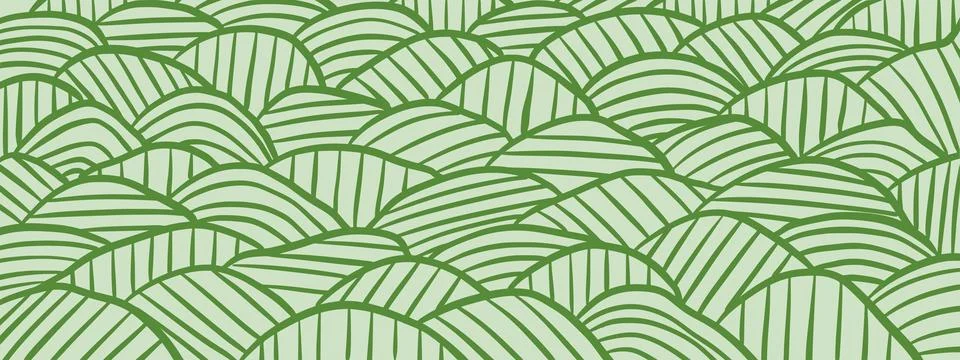 Vineyard field stripe pattern. Hand drawn wavy green hills texture for agri.. Stock Illustration