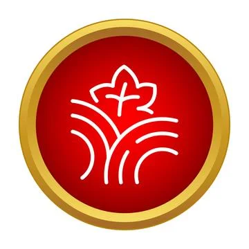 Vineyard fields with grape leaf icon in red circle Stock Illustration
