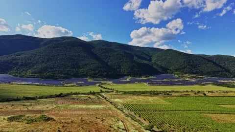 Vineyard landscape with mountains and clouds in the background Stock Footage 339165659