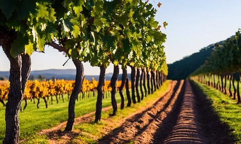Vineyard path at sunset Stock Photos