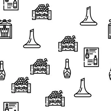 Vineyard Production Alcohol Drink Vector Seamless Pattern Stock Illustration