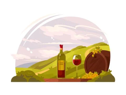 Vineyard with rich harvest Stock Illustration