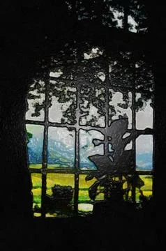 Vineyard through a window Stock Illustration